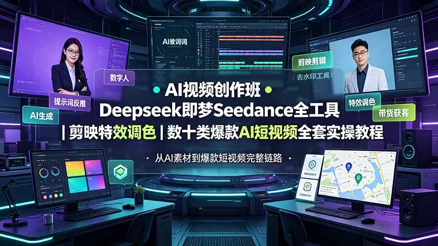 AI视频创作班◆Deepseek即梦Seedance全工具|剪映特效调色|数十类爆款AI短视频全套实操教程-2爱1学习资源网-伴学无忧