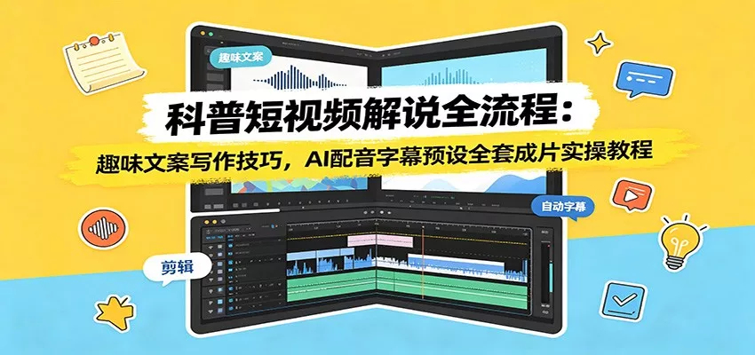科普短视频解说全流程:趣味文案写作技巧,AI配音字幕预设全套成片实操教程-2爱1学习资源网-伴学无忧